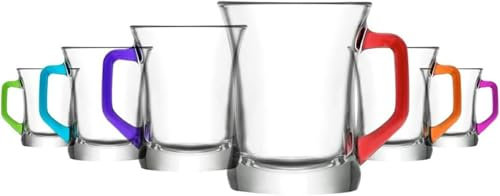 Acense 6X 225ml Multicolour Base Zen+ Glass Coffee Mugs – Stylish Tea, Latte, Cappuccino, and Hot Chocolate Cups, Heat and Shock Resistant