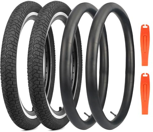 2er-Pack Fahrradreifen 20X2.125 Fahrradmantel 30TPI Faltbar Kids Bike Tires + 2er-Pack 20 Zoll Schlauch AV32mm Ventil kompatibel 20x2.10-2.25 Tires und Tubes