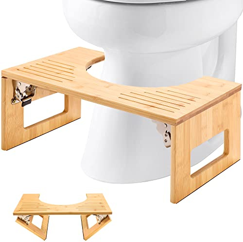MallKing Sgabello da Toilette per Adulti in Bambù, Sgabello Fisiologico in Bambù, 7 Pollici Sgabello WC Pieghevole per Vasino, Sgabello da Bagno Antiscivolo per Adulti, Naturale Colore
