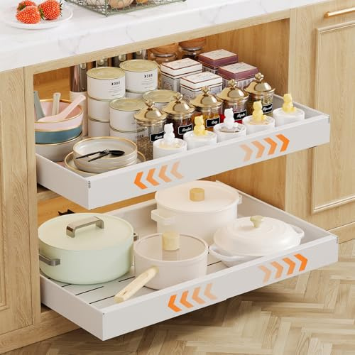 Casgee 2 cassetti telescopici, cassetti estraibili, larghezza 32 – 52 cm, organizer estraibile con sistema a binari, per cucina, colore bianco