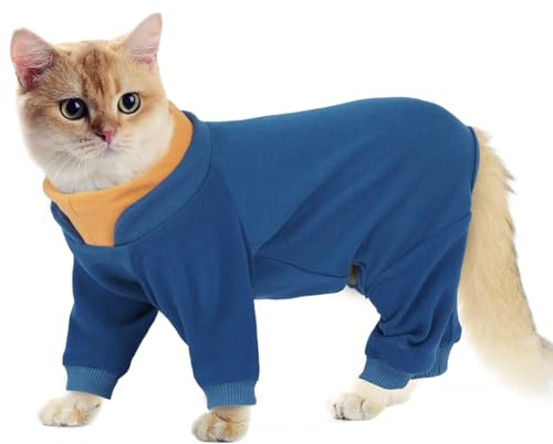 Hjumarayan Katzenbody gegen Lecken, Schutzanzug Katze mit Langen Beinen, weicher & atmungsaktiver Katzen Overall für Hautschutz, Fellschutz & leichte Pflege, Indoor Katzen Kleidung, Blau XXL