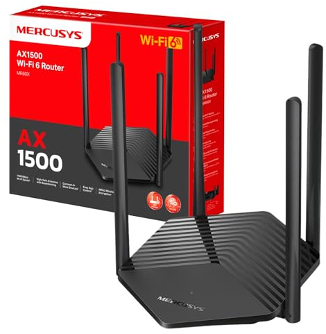 MERCUSYS MR60X Router WiFi 6 AX1500Mbps, Gigabit Ethernet Ports, TP-Link WiFi Router, Overall Security Protection, Easy Setup, Internet Booster, Power Saving, App Control (Renewed)