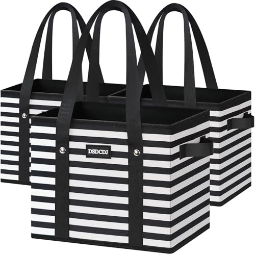 DSDCDJ® Pack de 3 paniers de courses pliables – Sac de courses stable avec poignée et fond renforcé – Panier idéal pour faire ses courses, panier à provisions pour chariot et coffre de voiture