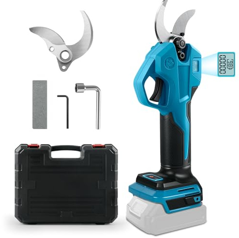 Cordless Pruning Shears Compatible with Makita 18V Battery (No Battery), Brushless Handheld Electric Secateurs with 2 Gears, Digital Display, 30mm Cutting Diameter, Spare Blades and Plastic Box