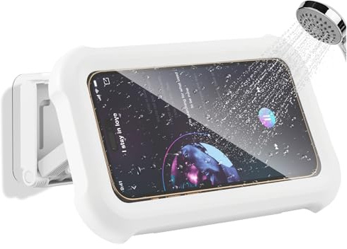aceyoon Funda Móvil para Ducha Impermeable, Soporte para Ducha Ajustable en 360°, con Pantalla Táctil HD, Soporte de Pared para Móvil para Baño y Cocina, Apto para Móviles de Menos de 17,3 cm, Blanco