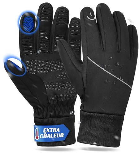 BIKINGMOREOK Gants Hiver Vélo Imperméables et Chauds pour écran Tactile,avec Gel Antidérapant,pour la Course,La Conduite,Gants de Cyclisme, Les Sports de Plein Air,Hommes et Femmes Noir-XXL