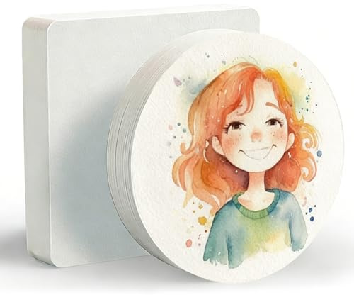 50 Pcs Watercolour Paper Bulk, Cotton Drawing Paper, 300 GSM Thick Cold Press Cards, Square & Round Blank Art Pads for Acrylic,Crayon,Colored Pencil and Ink Painting & Crafts