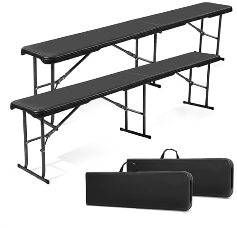 Sekey 2er Set Bierbank Klappbar Kunststoff, 8 Personen 183cm Klappbank Bierbänke Faltbar Biergarten Campingbank Bierzeltgarnitur Garten, Schwarz