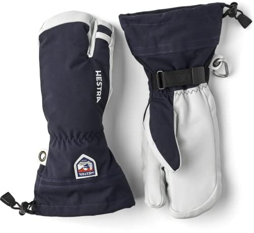Hestra Mens and Womes Ski Gloves: Army Leather 3-Finger Winter Mitten, Navy, 8