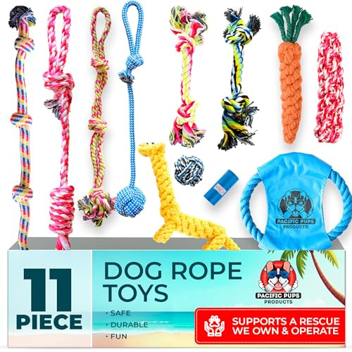 Pacific Pups Products Rope Dog Toy Bundle - 11 Pack of puppy toys & dog rope toys for Medium Dogs - Tug of War Dog Toys, Rope Chew Toys for Dogs, Puppy Rope Toys Teething, Dog Rope Toys for Small Dogs