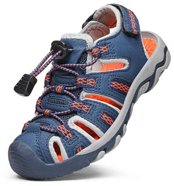 DREAM PAIRS unisex sommar vatten atletiska sandaler, Marinblå/Orange, 24.5 EU