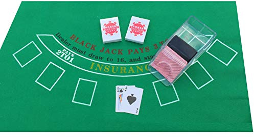 POKER CHIP SHOP Ensemble Blackjack avec feutre + 2 cartes + distributeur de cartes Jack noir