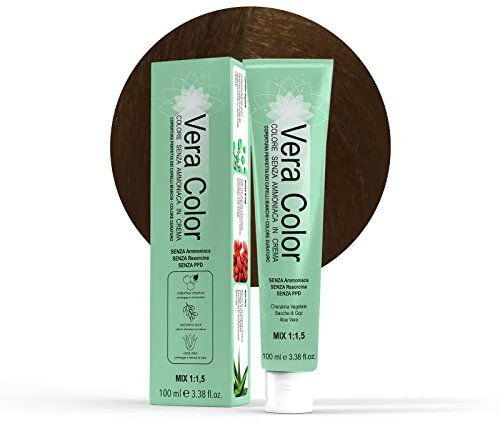 Vera Color - Biondo Scuro Dorato 6.3 - Colorazione Professionale Long Lasting in Crema Senza ammoniaca con Cheratina Vegetale, Aloe Vera e Bacche di Goji - Copertura Totale Capelli Bianchi - 100ml