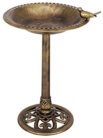 DREAMADE Bain d’Oiseaux Sauvages sur Pied, Etanche Résistant aux Imtempéries, Jardin/Cour Extérieur, Décoratif avec Aspect Métal, Bronze (Bronze)