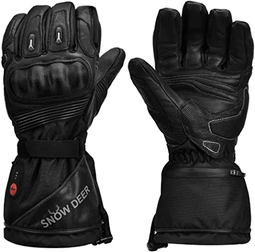 SNOW DEER Beheizte Handschuhe,Motorrad Handschuhe,Wiederaufladbarem Lithium Akku Skifahren Fausthandschuhe für Herren Damen,Skifahren Jagen Reiten Radfahren Camping (schwarz, L)