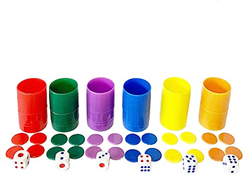 Acan Tradineur - Set 6 cubiletes y fichas de parchís, Dados y Estuche de plástico, Accesorios Juegos de Mesa, Tradicional, Desarrollo de Habilidades cognitivas