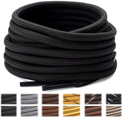 Stepace Lacets Ronds pour Bottes, Chaussures de Randonnée et de Travail | 2 paires, tissage renforcé et résistant, motifs à pois ou rayés, bonne tenue des nœuds, 10 tailles et 36 motifs pour bottines