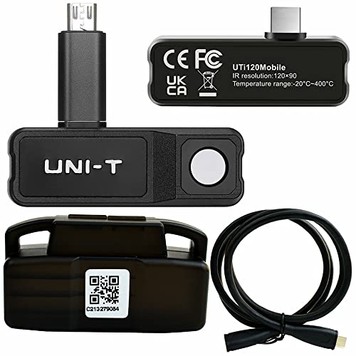 UNI-T UTi120 Caméra thermique mobile pour smartphone Android, de -20 °C à 400 °C, 120 x 90 pixels (IR), FOV 50 x 38°, ≤ 60 mK NETD, 7,3 mrad IFOV, boutique et entrepôt en Allemagne