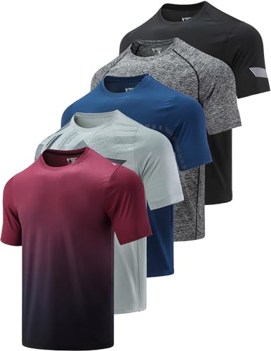 5-pack herr-t-shirtar, snabbtorkande, för idrott, med rund hals. Användningsområden: idrott, löpning, gymmet, träning. Kortärmad t-shirt, topp, flerpack