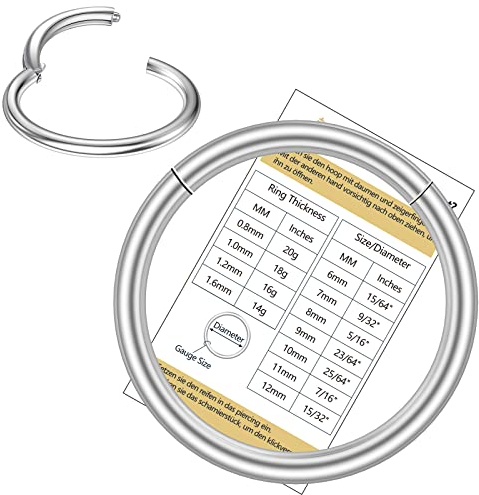 Nasenpiercing Ring 316L Chirurgenstahl, Septum Piercing Nasenring Silber 18g 8mm, Conch Piercing Ring Silber Daith Piercing Ohr Nostril Piercing Ring, Helix Piercings Ring Rook Piercing Körperschmuck