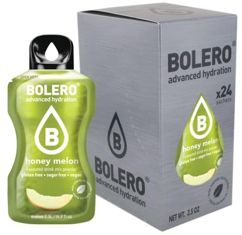 Bolero HONEY MELON 24x3g | Jus en poudre sans sucre, édulcoré à la stévia + vitamine C | pour enfants et sportifs | sans gluten, végétalien | goût sucré de melon