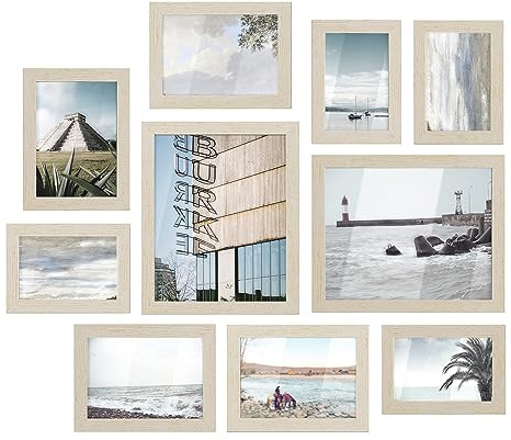 SONGMICS Picture Frames, Collage Picture Frames Set of 10, Two 8x10, Four 5x7, Four 4x6, Photo Frame for Wall Gallery Decor, Table Display, Glass, Natural Beige URPF010N01