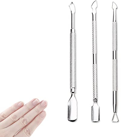 Ikadiya Nagelhautschieber[3 Stück], Nagelhautschieber Profi, Edelstahlspatel, 2 in 1 Maniküre Zubehör, Profi Nagelschieber Spatel Pusher, für Maniküre, Pediküre, Nagelhautentferner