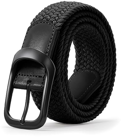 LEACOOLKEY stretchbälte för män, elastiskt flätat bälte för män, avslappnat bälte, golfbälte för jeans, A-svart, (100cm)Passform Taille 66cm-79cm