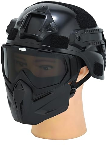 Casco y máscara de Airsoft, máscara de cara completa para Airsoft, equipo táctico militar, gafas de airsoft desmontables, casco de Paintball PJ Fast con riel lateral y soporte frontal NVG