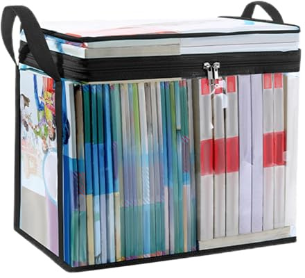 KERALI Sac de rangement transparent pour livres – Sac de rangement transparent avec poignée | Boîte de rangement anti-poussière pour bandes dessinées | Boîte de rangement pliable | 38,1 x 24,1 x 32 cm