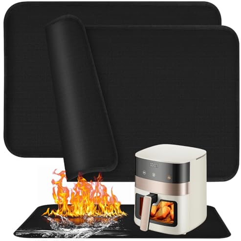 2 tappetini resistenti al calore, 60 x 40 cm, ignifughi per piani di lavoro della cucina, da -50 ~ 550 °C, protezione dal calore, per friggitrice ad aria per forno a microonde, tostapane (nero)