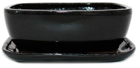 Bonsai-Schale mit Unterteller Gr. 4 - Schwarz Anthrazit - rechteckig - Modell GB5 - L 26cm - B 20cm - H 9cm