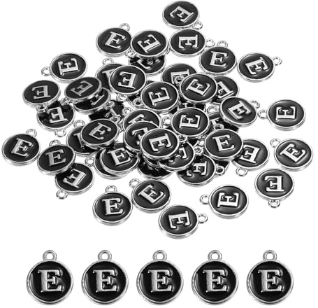 QUARKZMAN Alfabeto E Ciondolo Lettera Smaltata Ciondolo Gioielli Iniziale Smalto Alfabeto Ciondoli per Collane Fai Da Te Nero per Creazione Gioielli Braccialetti Artigianato, 50Pz