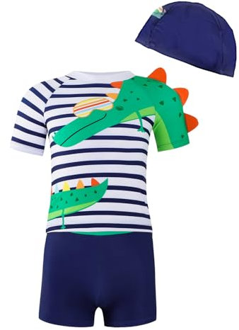 WYTbaby Uv Kleidung Kinder Zweiteiliger Kurzarm Uv Badebekleidung Junge Dinosaurs Shark Badeanzug Junge für 8-9 Jahre