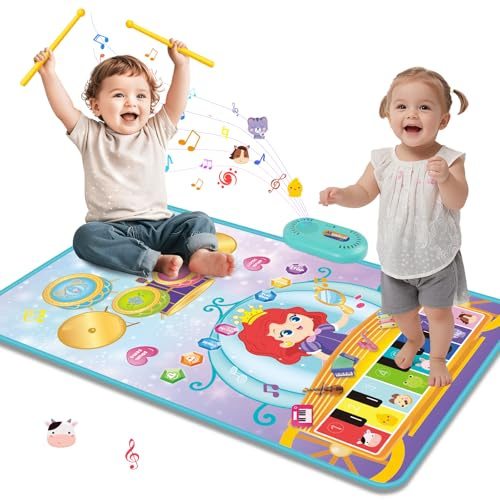 Shayson Toys for 1 2 3 4 5 Year Old Girls, 3 in 1 Music Piano Mat Gifts for Girls Kids Toys Age 1-6, Foldable Non-Slip Dance Play Mat, Early Learning Toddler Baby Gift for 1st Birthday & Christmas