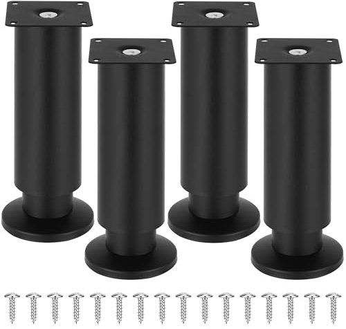 Torven set om 4 möbelfötter i rostfritt stål (250 kg last), möbelfötter justerbara – som skåpfötter, sofffötter, badrumsmöbelfötter, sängfötter och bordsben (svart, 15 cm)