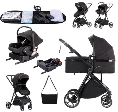 Zkipm Carrito de Bebe 3 en 1,Con Asiento y Reclinable Silla de Paseo, Conjunto Plegable Portátil con un solo Toque Carrito Bebe, Sistema de Viaje, Con accesorios, Adaptateurs, 0 y 3 años.