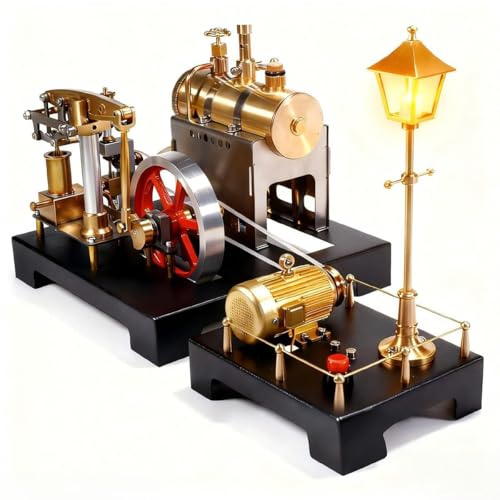 RETROL SE-01 Steam Engine Kit with Generator and Lamp Scene, Metal Stationary Beam Steam Generator Gifts, Build Your Own Engine That Works, 84 PCS