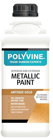 Polyvine Metallic Paint – Acrylic Metallic Heat Resistant Paint No Primer or Topcoat Needed - Water & UV Resistant Decorative Paint for Ceramics, Furniture, Ornaments, Interior Walls, Metalwork & More