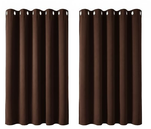 Deconovo Curtains Blackout Super Soft Thermal Insulated Eyelet Blackout Curtains for Bedroom 66 x 54 Inch Drop Chocolate 1 Pair