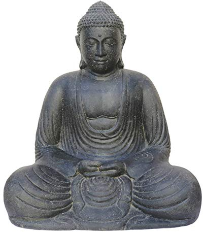 STONE art & more Sitzender Buddha Figur Japan, 82cm, Steinfigur, Steinguss, schwarz antik, Garten Deko, frostfest