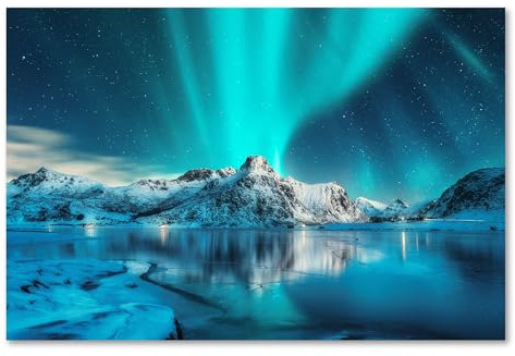 Postereck - 3172 - Tirage Aurores Boréales Norvège Hiver Paysage Mer – Art Mural, Astronomie, Nature - Affiche - 3:2 91,0 cm x 61,0 cm