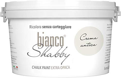 bianco Shabby® Chalk Paint 'Crema Antica' Peinture à la craie pour meubles et murs, effet vintage, shabby chic, extra mat (2,5 Litres)…