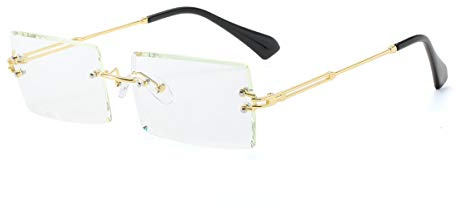 YOJUED Gafas de sol vintage sin montura para hombre y mujer, moda, retro, rectángulo, protección UV400, 4- Transparente
