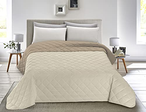 Banzaii Trapuntino Matrimoniale 250x260 cm Primaverile Estivo, Copriletto Matrimoniale Double Face, Trapunta Estiva Leggera Made in Italy - Panna/Sabbia