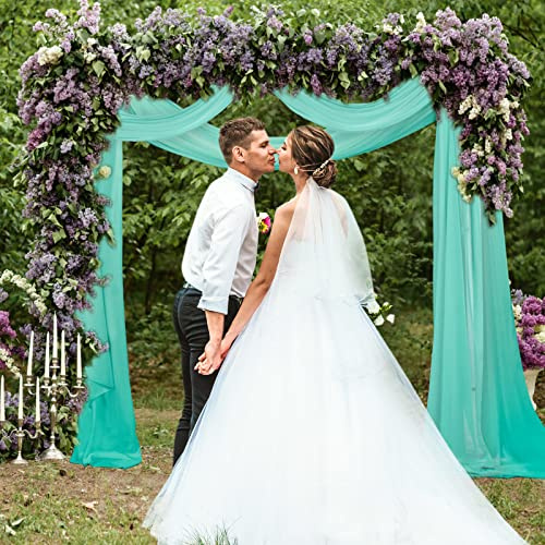 Partisout 2 Panles Teal Chiffon Wedding Arch Drapes 21FT Chiffon Fabric Drapery for Arbor Holiday Archway Sheer Swag for Bridal Shower Arch Decorations for Ceremony Ceiling Decor Backdrop