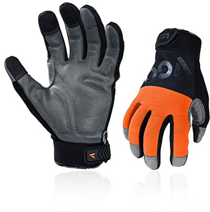 Vgo... 1 Paar Sicherheits-Arbeitshandschuhe, Mechanikerhandschuhe, Mehrzweck-Arbeitshandschuhe aus Leder,wasserfest, Anti-Vibration (CA7723WR)