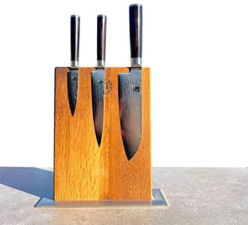 Palatina verkstad, exklusivt knivblocksset | 3 ultravass Kai Shun Classic knivar handgjorda magnetknivblock av ek DM-0700-DM-0701-DM-0702