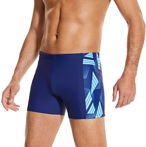 WHCREAT Bañadores de Hombre, Traje de Baño de Secado Rápido Pantalones Cortos de Natación Elásticos, Azul, L