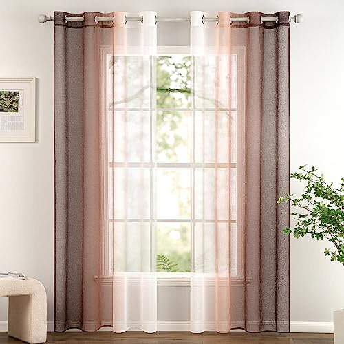 Woaboy 2 Pezzi Tende Voile Semi Trasparenti con Occhielli Tende Verticali Sfumate Poliestere Moderne Eleganti per Finestra Soggiorno Camera da Letto Balcone 140x225cm Marrone Chiaro